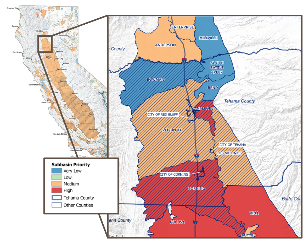 Tehama County Subbasins Map